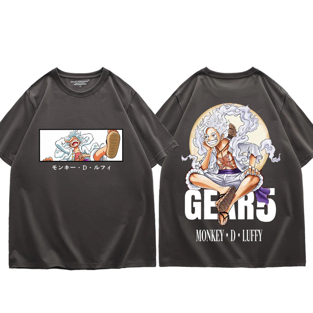 Anime One Piece Monkey D Luffy Gear 5 Short Sleeve T shirt