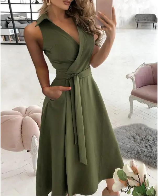 Women's Fashion V Neck Sling type Ladies dress - DS0021