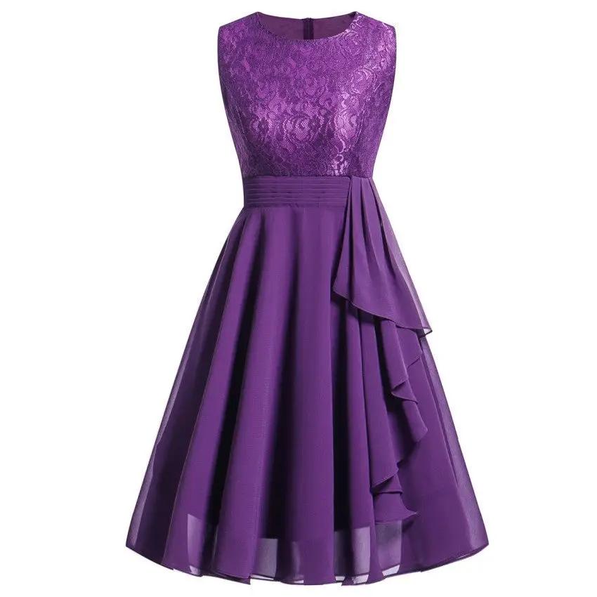 Women' Fashion Chiffon Dress lace stitching dress - DS0002