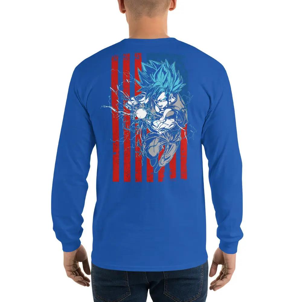 Dragon Ball Super Saiyan God Goku American flag Long Sleeve Shirt - LS0005