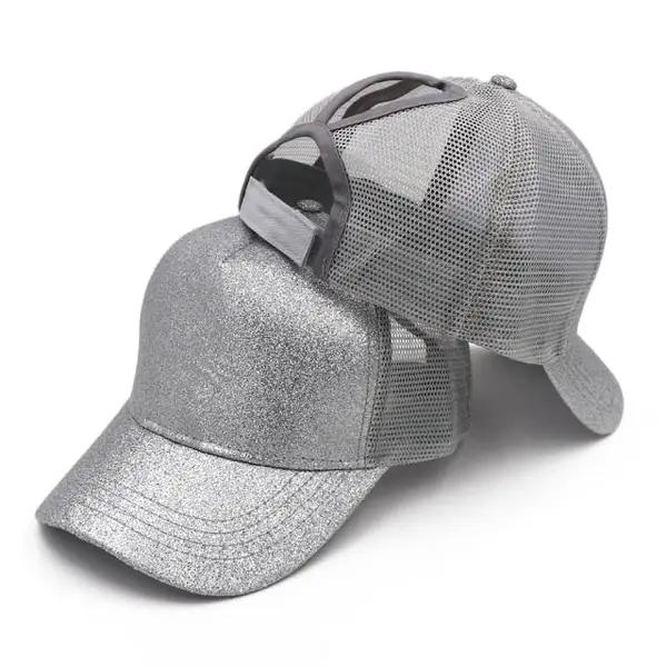 Glitter Ponytail Summer Mesh Trucker Hat Baseball Cap