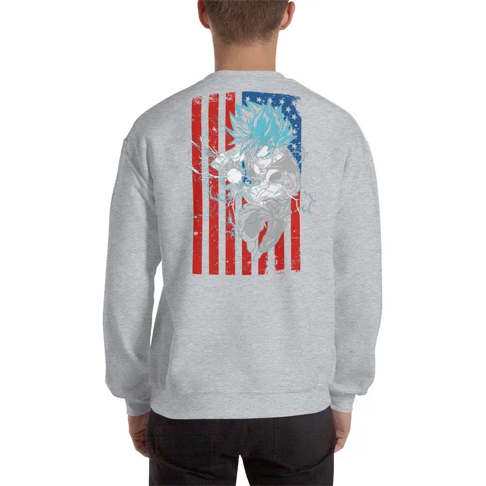 Dragon Ball Super Saiyan God Goku American flag Sport Grey Sweatshirt