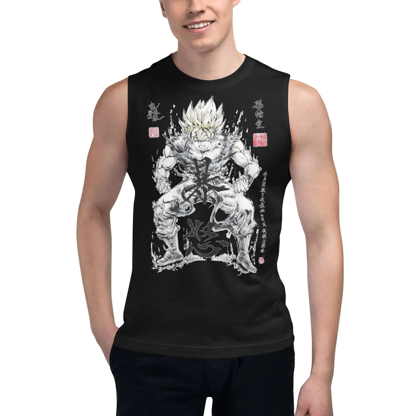 Dragon Ball Super Saiyan Goku Ink Painting Muscle Tank Top - TT0003