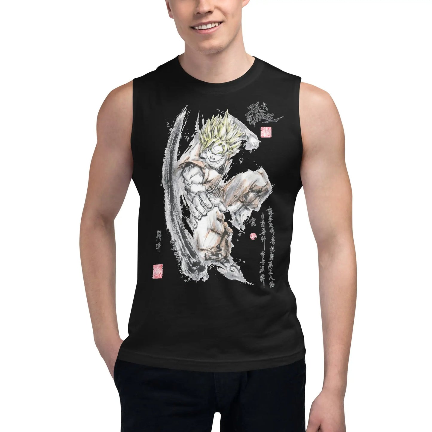 Dragon Ball Super Saiyan Goku Ink Painting Muscle Tank Top - TT0001