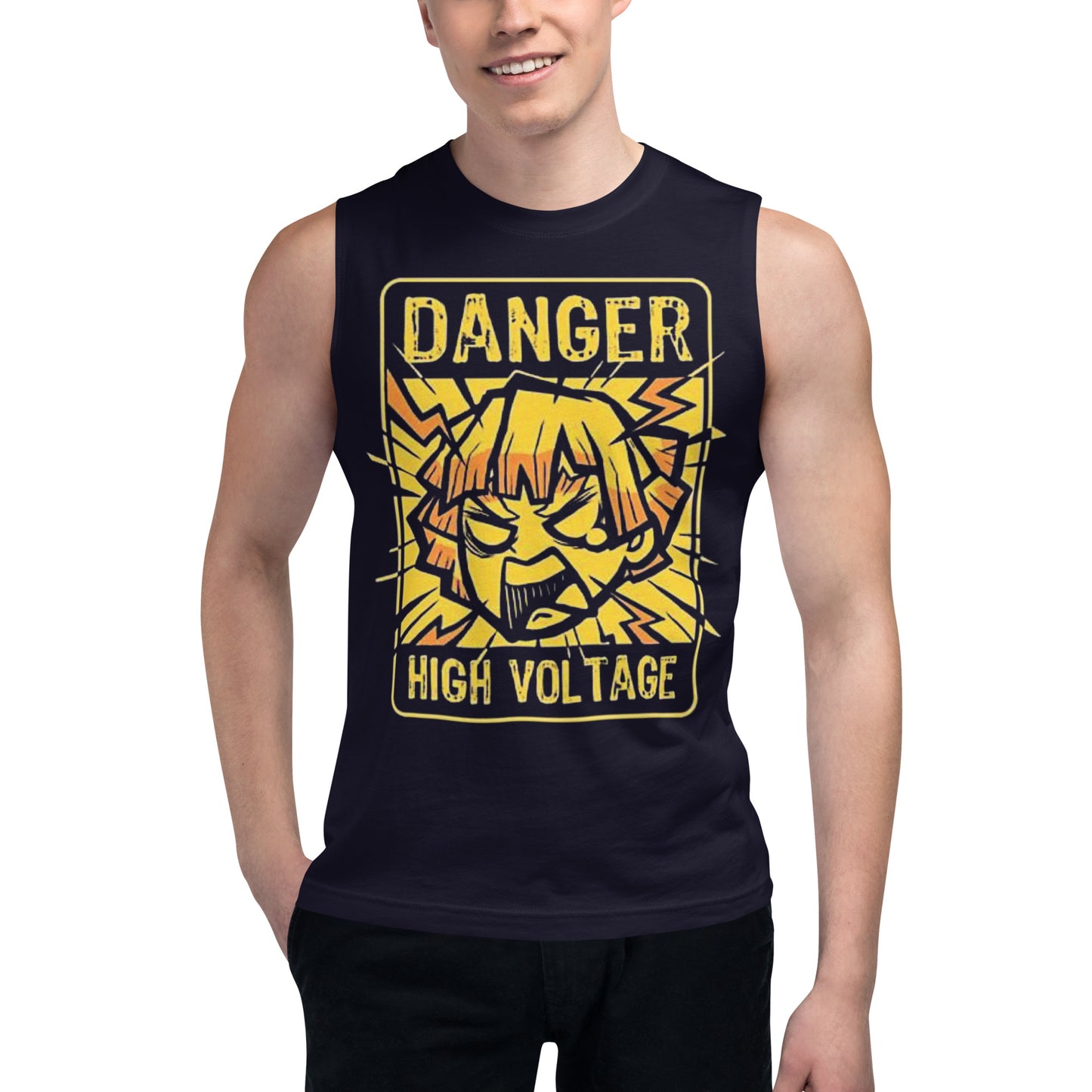 Demon Slayer Kimetsu No Yaiba Zenitsu High Voltage Navy Tank Top