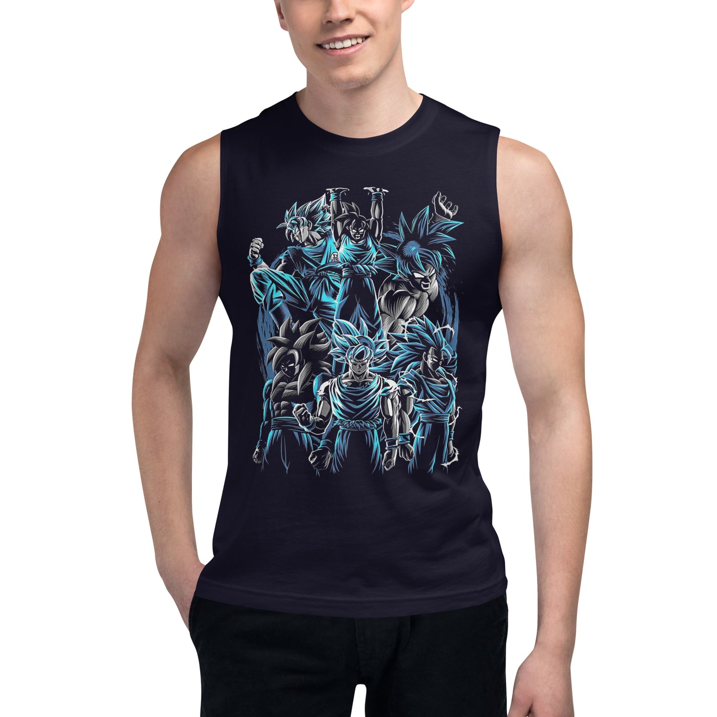 Dragon Ball Super Saiyan Goku God Navy Tank Top