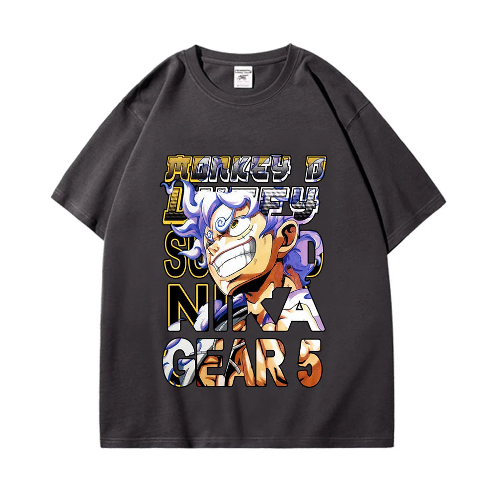 Anime One Piece Luffy Sun God Nika Gear 5 T shirt