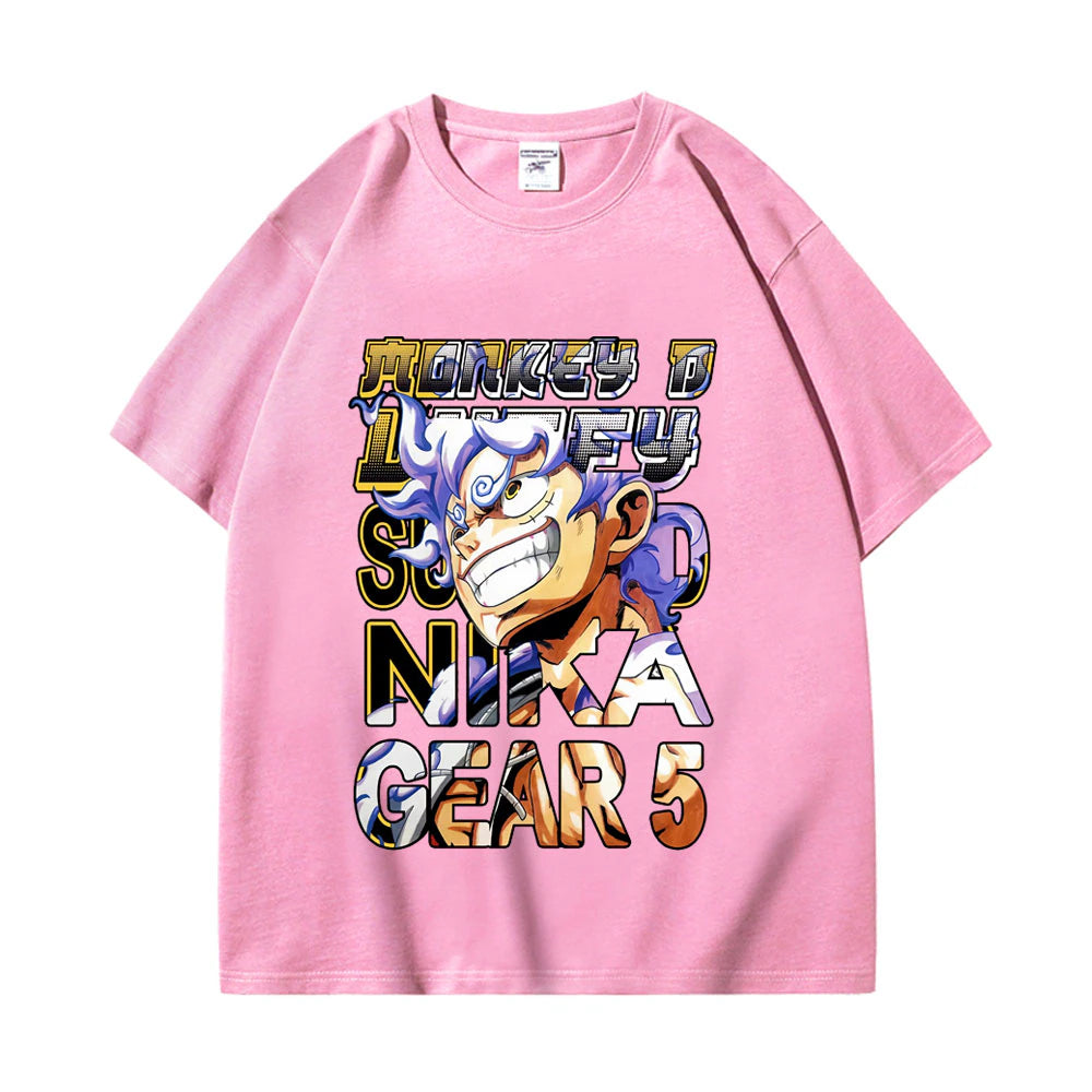Anime One Piece Luffy Sun God Nika Gear 5 T shirt
