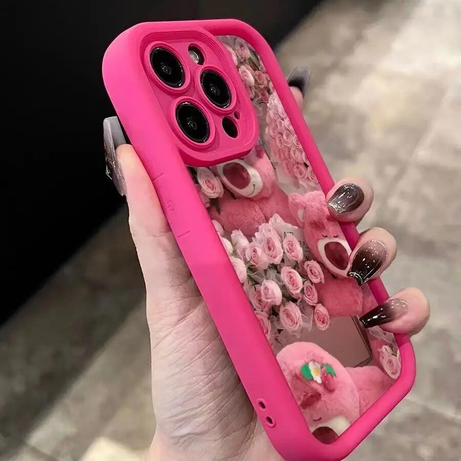 Romantic Pink Rose Lotso Bear Phone Case For iPhone - KataMoon