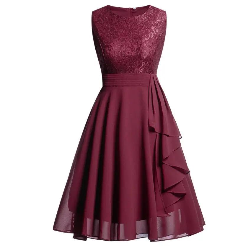 Women' Fashion Chiffon Dress lace stitching dress - DS0002