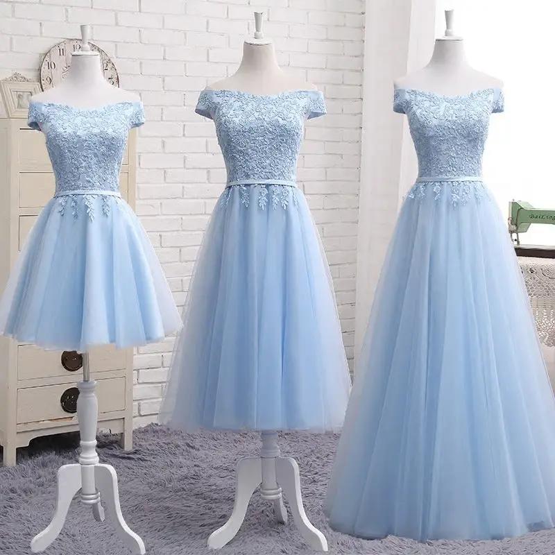 Women's Fashion Long Blue Bridesmaid Sisters Dress One-shoulder Evening Dress - DS0020