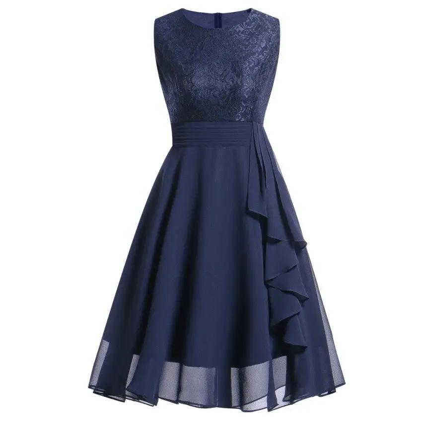 Women' Fashion Chiffon Dress lace stitching dress - DS0002