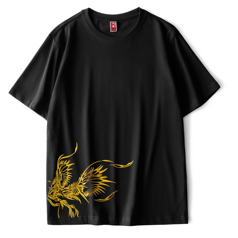 Fashion Embroidery Phoenix Unisex Short Sleeve T shirt