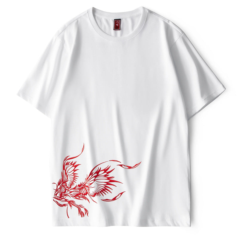 Fashion Embroidery Phoenix Unisex Short Sleeve T shirt