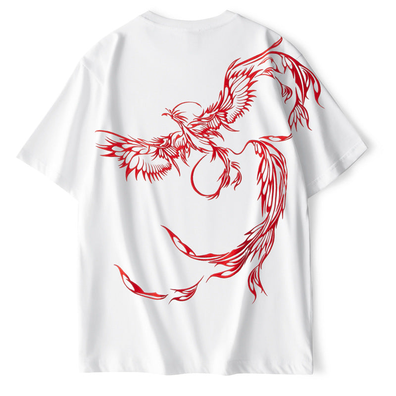 Fashion Embroidery Phoenix Unisex Short Sleeve T shirt