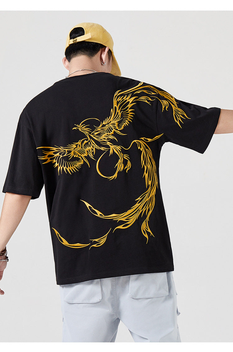 Fashion Embroidery Phoenix Unisex Short Sleeve T shirt