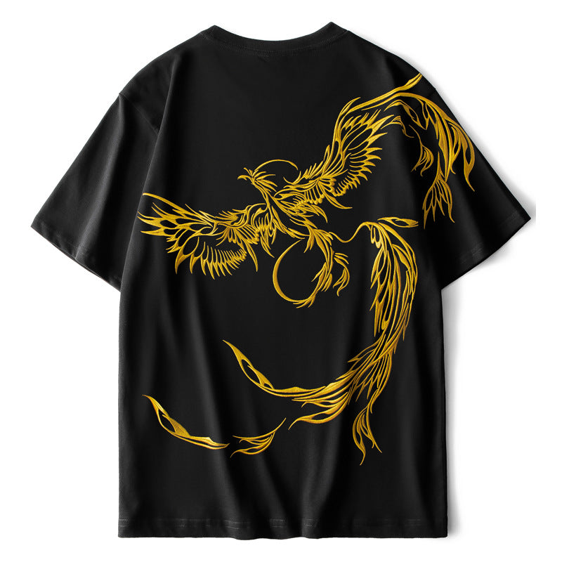 Fashion Embroidery Phoenix Unisex Short Sleeve T shirt