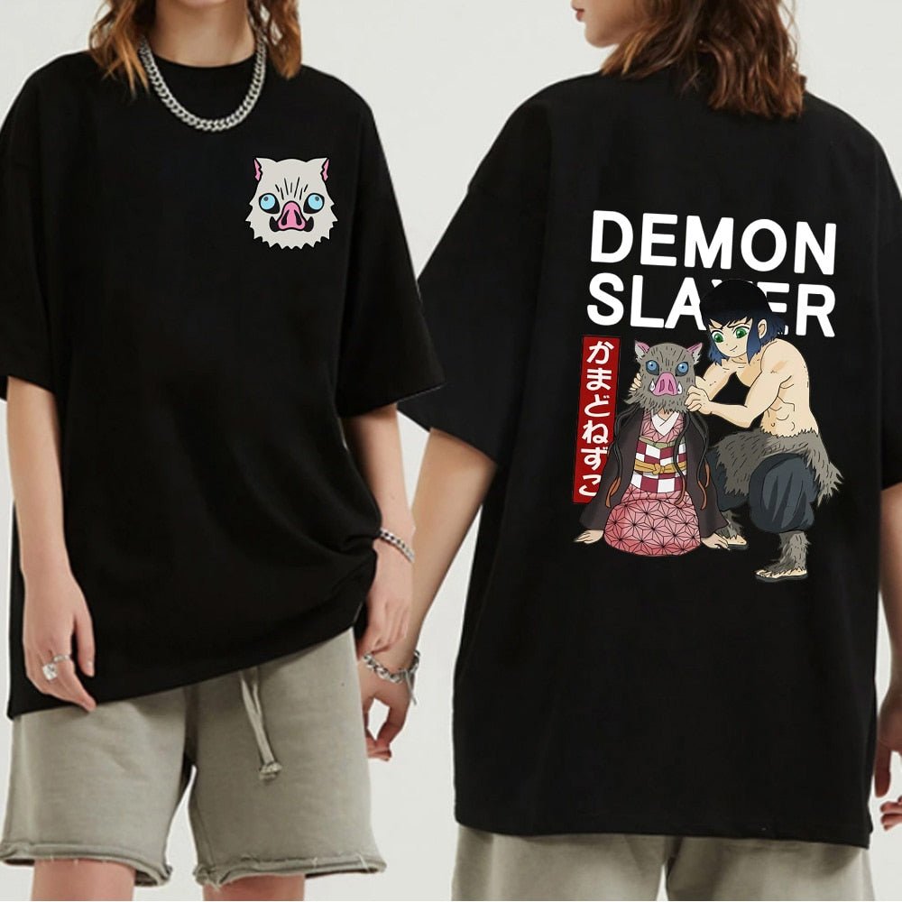 5 Styles Kimetsu No Yaiba Demon Slayer Inosuke Hashibira Black T Shirt - KataMoon