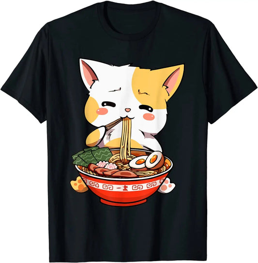Cute Kawaii Ramen Cat Japanese Food Girls T shirt