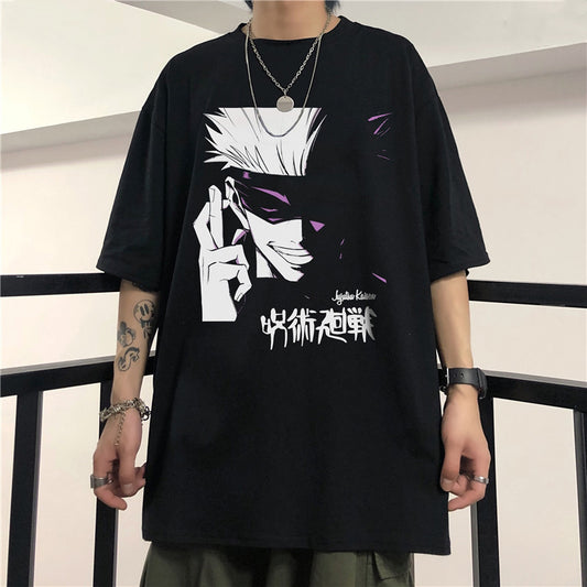 Anime Jujutsu Kaisen Gojo Satoru Print Cotton T shirt