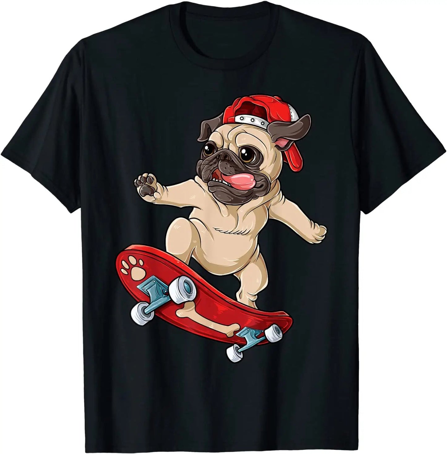Funny Pug Dog Skateboarding T-Shirt