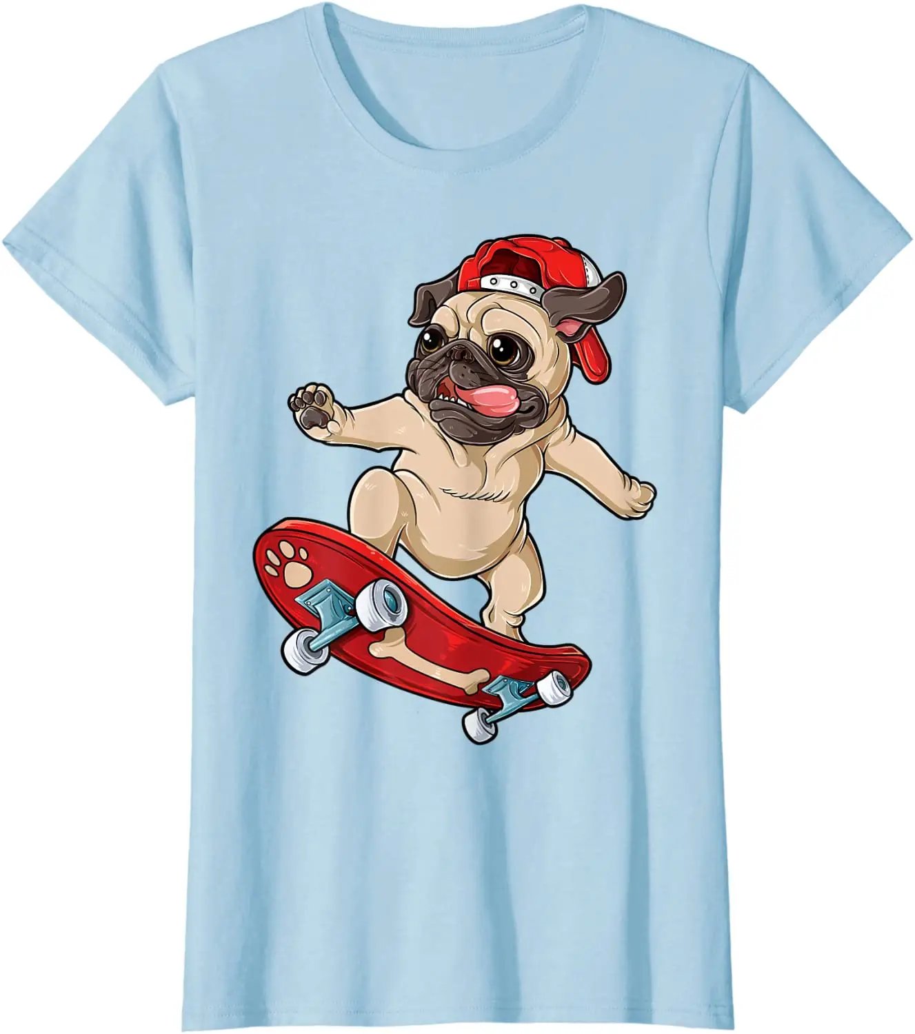 Funny Pug Dog Skateboarding T-Shirt