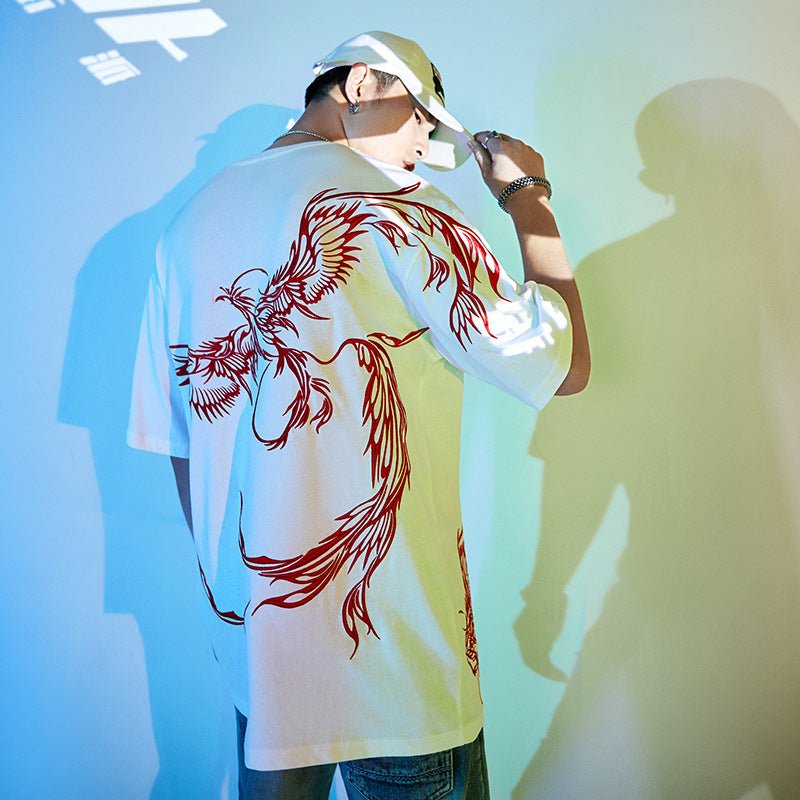Asian Summer Fashion Embroidery Phoenix Unisex Short Sleeve T shirt - KataMoon