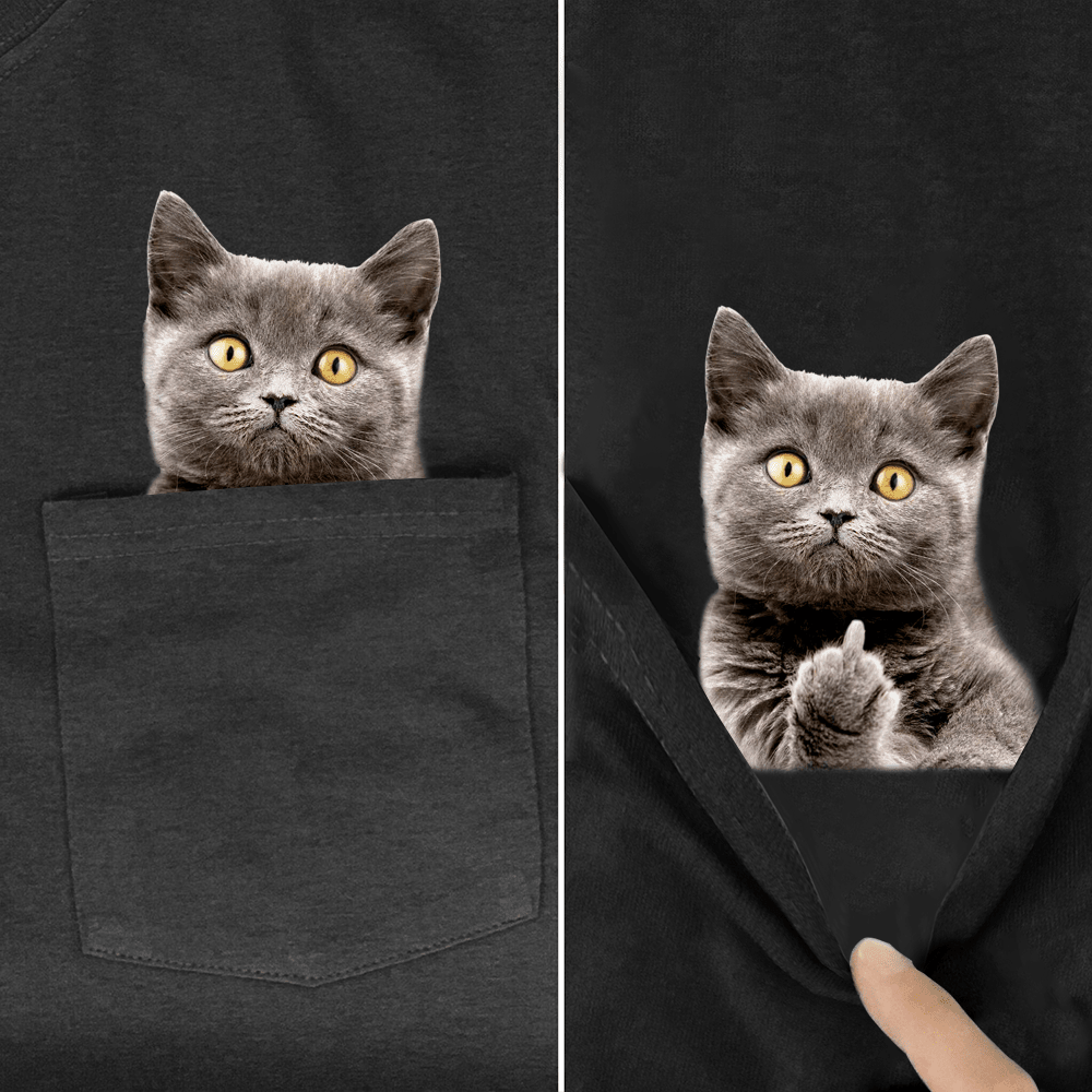 Funny Cat In Pocket Stickers The finger T shirt - KataMoon