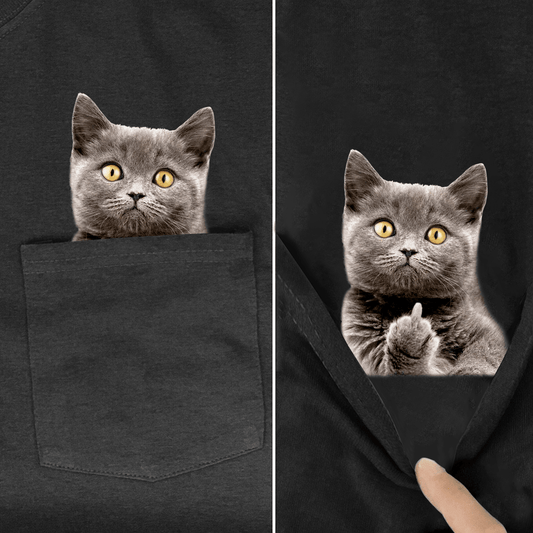 Funny Cat In Pocket Stickers The finger T shirt - KataMoon