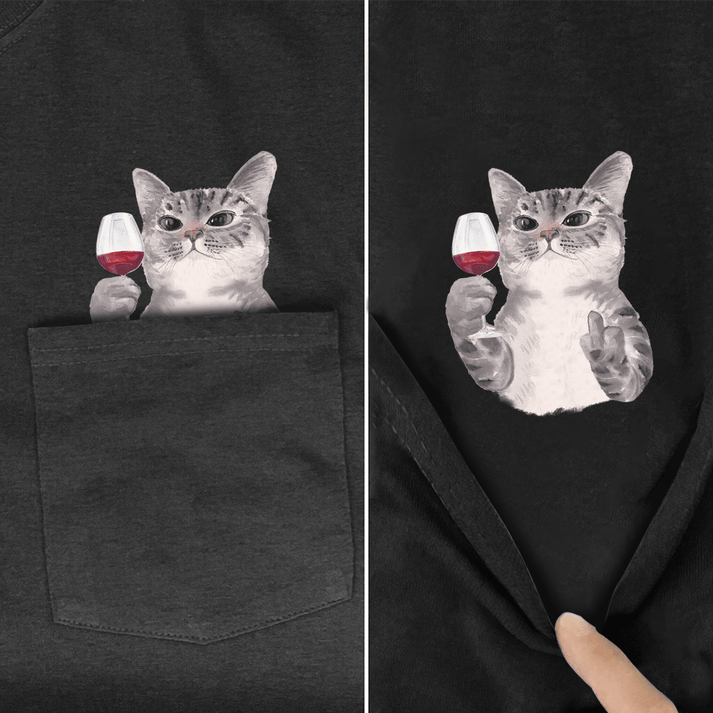 Funny Cat In Pocket Stickers The finger T shirt - KataMoon