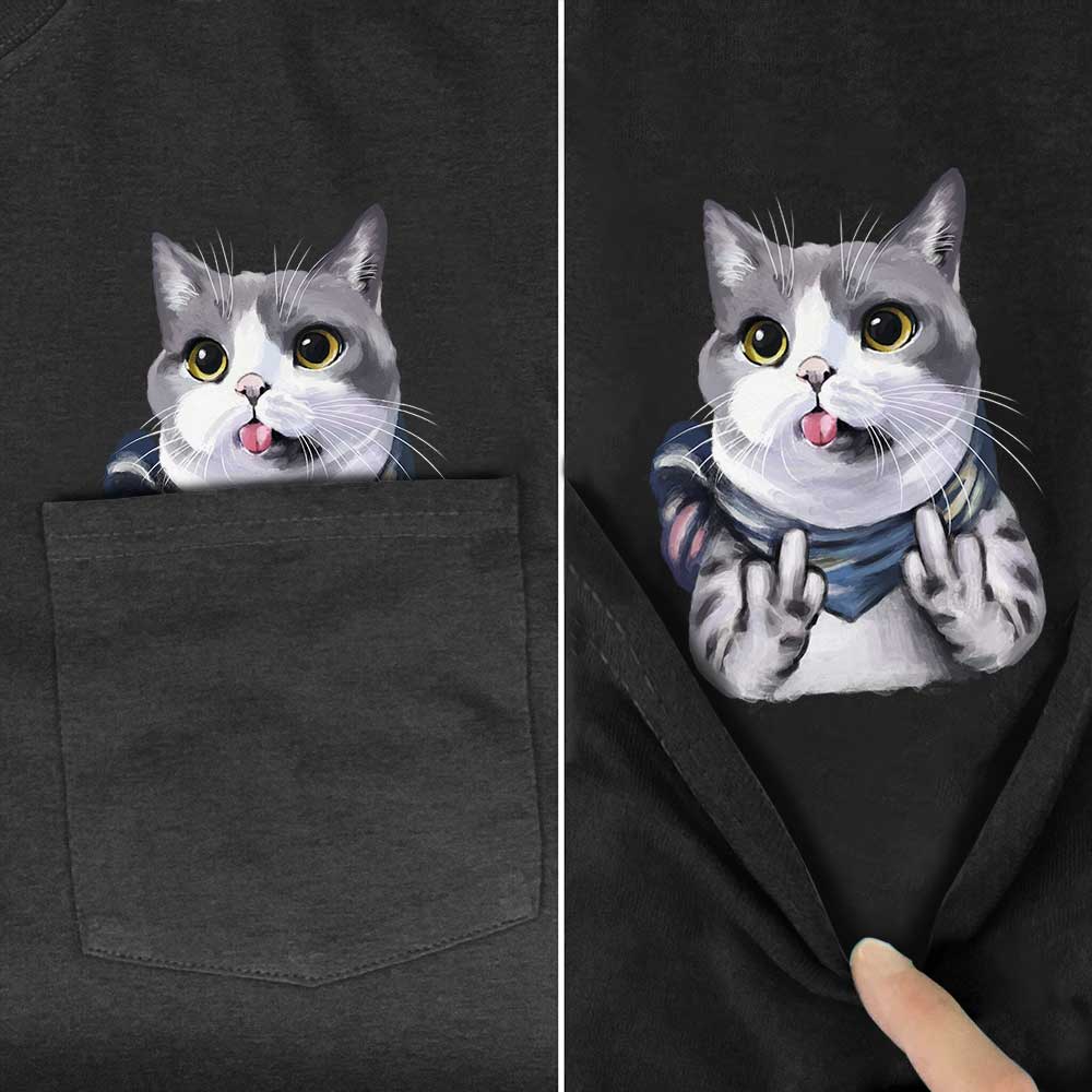 Funny Cat In Pocket Stickers The finger T shirt - KataMoon