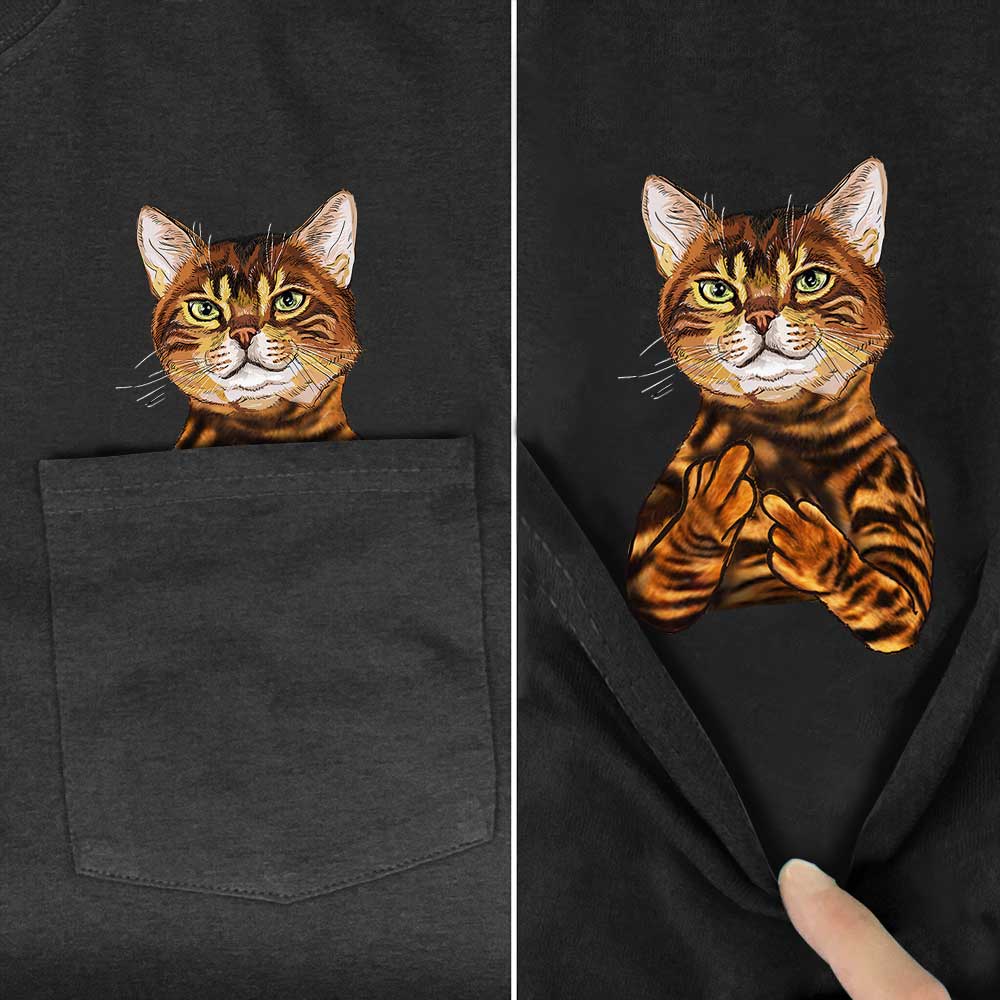 Funny Cat In Pocket Stickers The finger T shirt - KataMoon