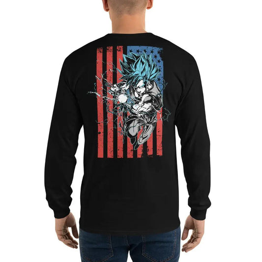 Dragon Ball Super Saiyan God Goku American flag Long Sleeve Shirt - LS0005