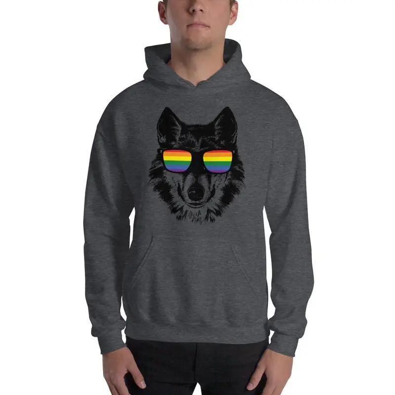 LGBT Pride Rainbow Wolf Sunglasses Hoodie - KM0052HO