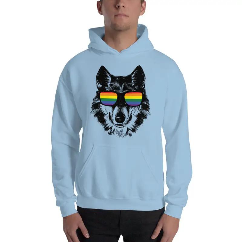 LGBT Pride Rainbow Wolf Sunglasses Hoodie - KM0052HO