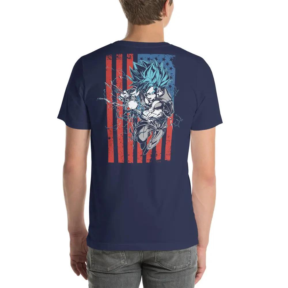 Dragon Ball Super Saiyan God Goku American flag T shirt  -  Navy